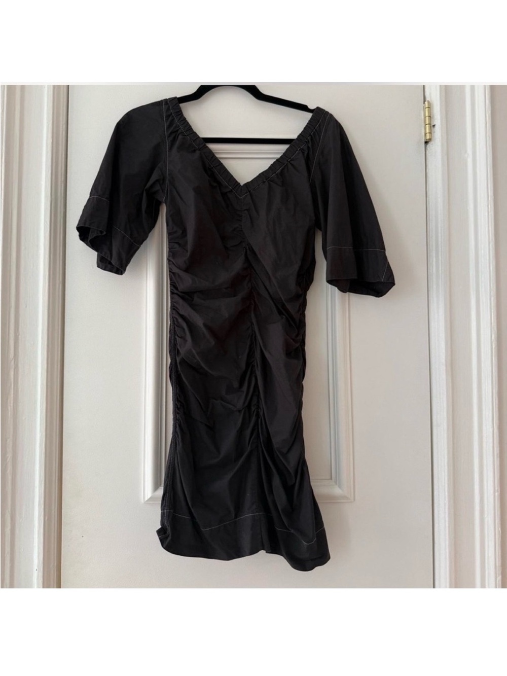 Ganni Black Ruched Mini Dress - Picture 4 of 6
